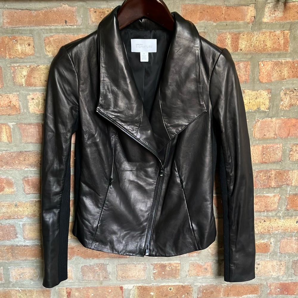 Nordstrom Signature genuine leather jacket with ribbed knit side panels
